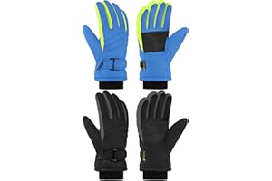 Wenouy 2 Pairs Kids Winter Snow Gloves Waterproof Windproof Warm Fleece Boys Girls Ski Gloves Outdoor Cold Weather
