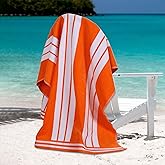 Superior Cotton Cabana Striped Beach Towels, Colorful Towels for Adult, Kid, Pool, Swimming, Sand, Travel, Large Oversized, Absorbent, Fast Drying, Bath Basics, Cabana Collection, 1 Piece, Orange