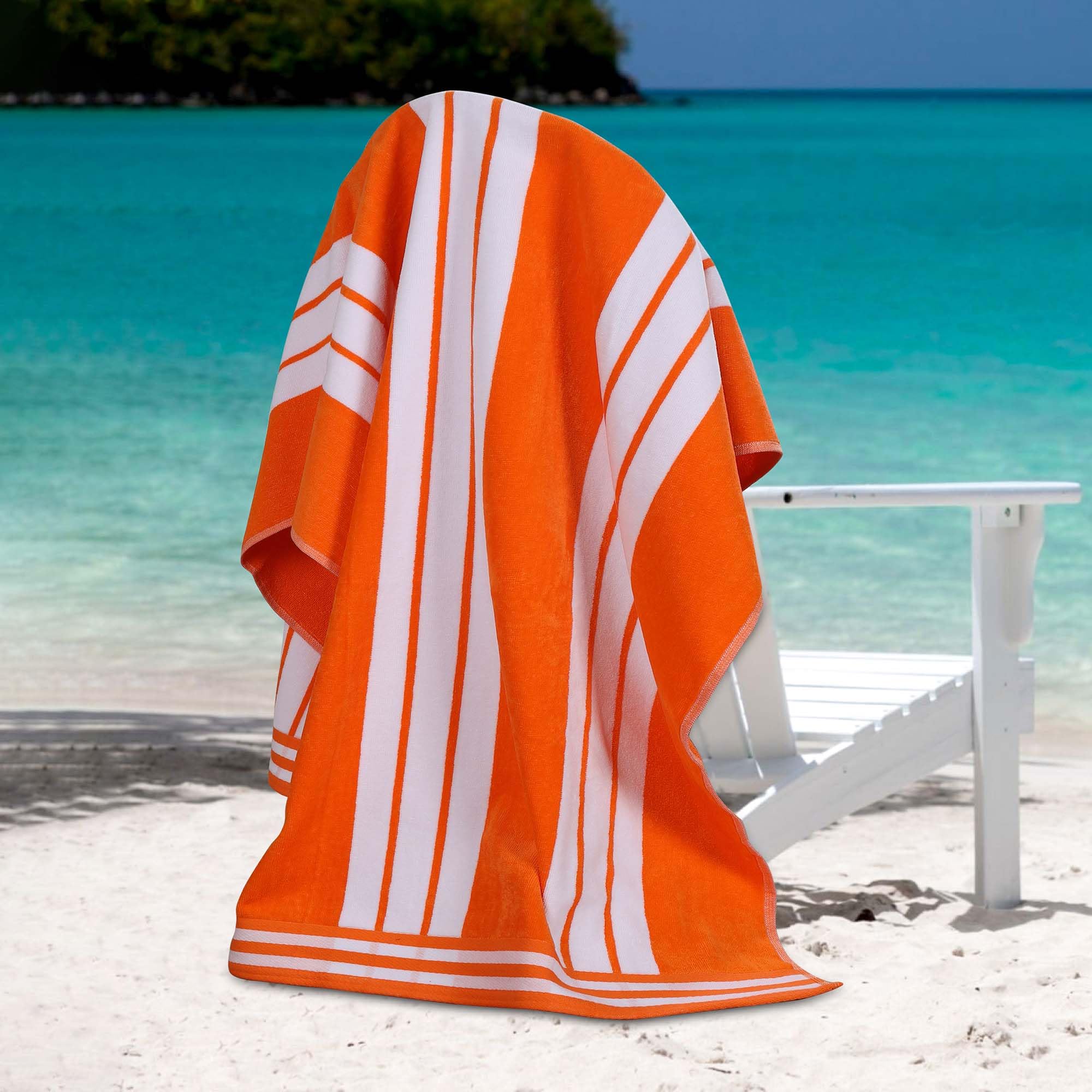 Superior Collection Combed Cotton Luxurious Jacquard Beach Towels, Orange Cabana Stripe, Oversized — image 1