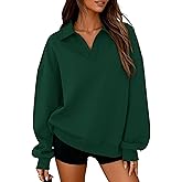 PRETTYGARDEN Oversized Sweatshirt for Women Casual Long Sleeve Polo V Neck Shirts Fleece Loose Fit Pullover Tops Fall Fashion