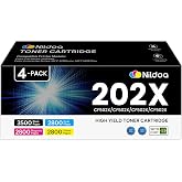 202X Toner Cartridges 4 Pack High Yield Replacement for HP 202X CF500X CF501X CF502X CF503X Color Pro M254dw; MFP M281cdw M281fdw Printer Ink(Black Cyan Magenta Yellow)