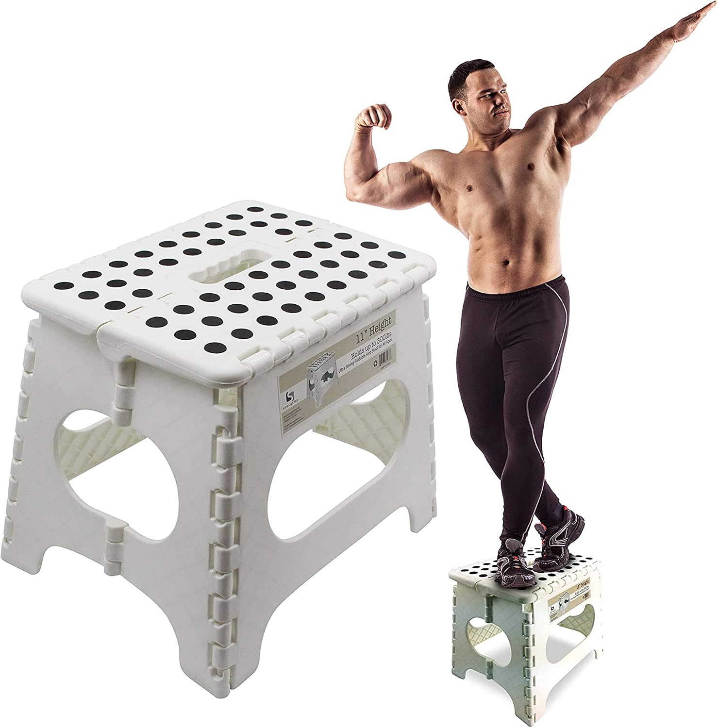 CasaZenith Tritthocker Zusammenklappbar – 22,9 Cm Hoch, Bis 136 Kg Belastbar, Grau Mit Griff
