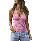 Floerns Women's Y2k Halter Tops Sleeveless Shirred Tie Open Back Going Out Camisole