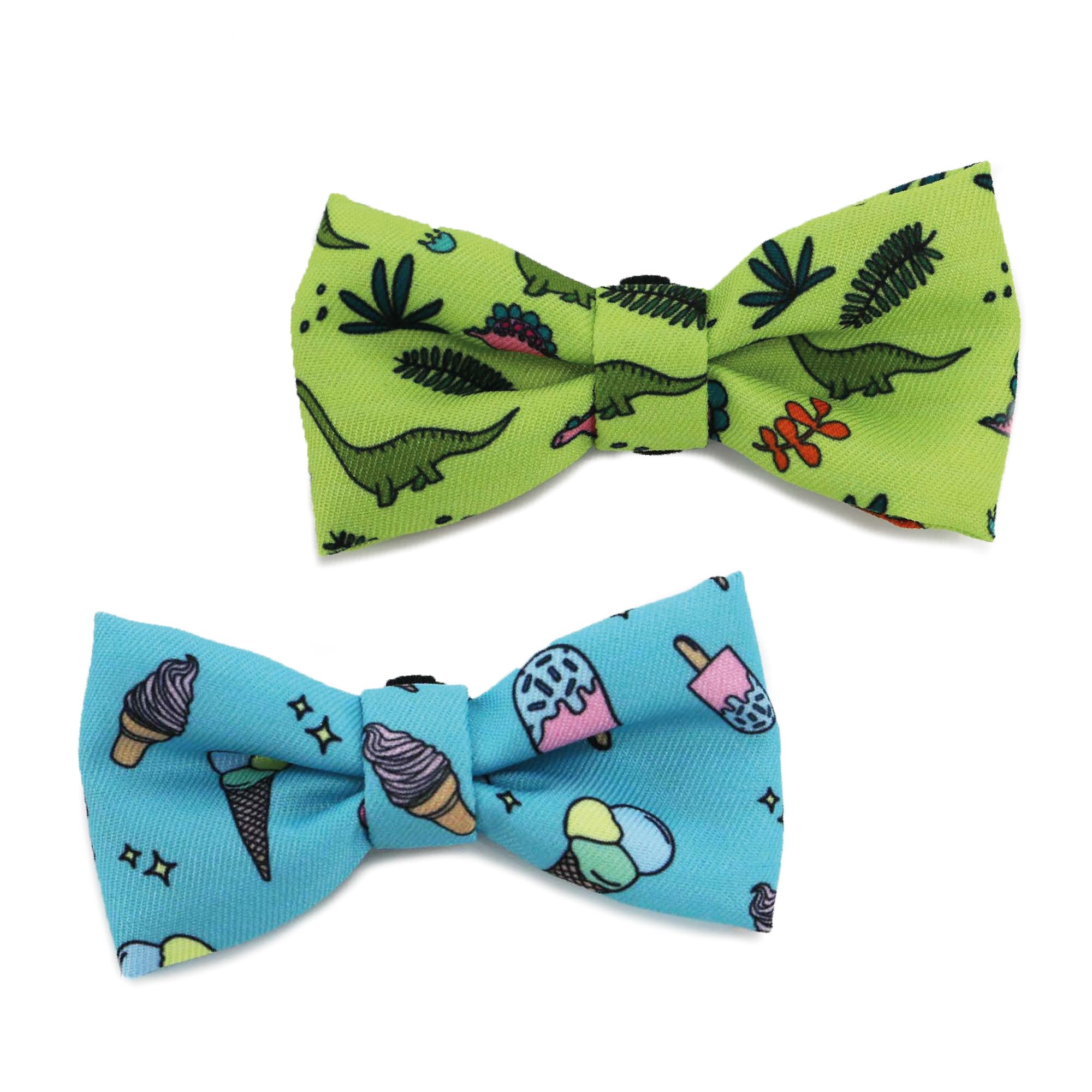Ancol Dog Bow Tie Dino/Ice Cream Patterned - Comfortable 100% Recycled Fabric Clothing Pet Accessory - Puppy Tuxedo Fancy Dressing - Pack of 2