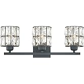 Quoizel Gibson Bath Vanity Lights, 21 Inch 3-Light Matte Black Bathroom Lighting Fixtures Over Mirror, Clear Beveled Crystal 