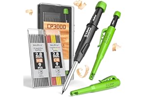 Nicpro CP3000 Carpenter Pencil with Sharpener, Mechanical Pencils Set with 19 Refills, Deep Hole Marker for Construction, ABS