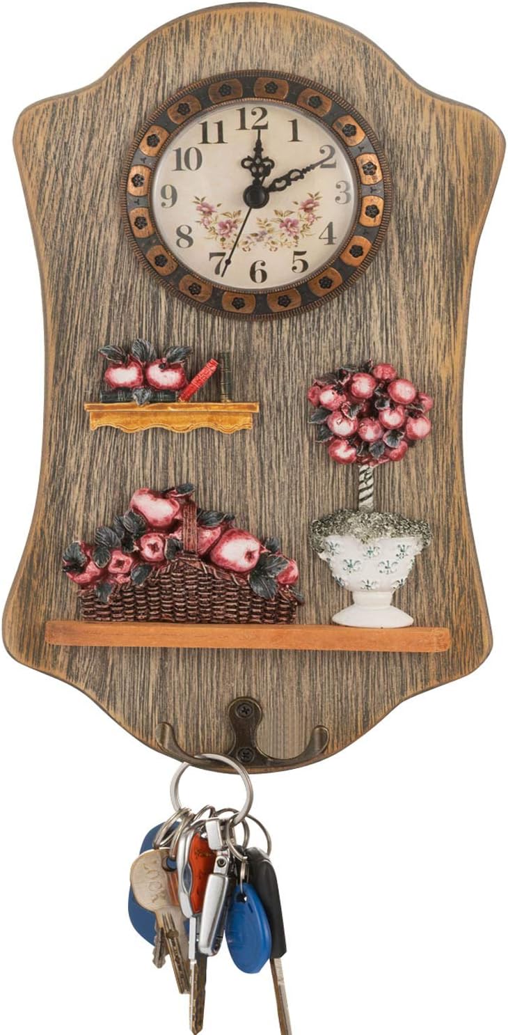 Wall Mounted Key Holder Entryway Hanging Shelf Rack Hanger Vintage Entryway Décor Key Organizer with Fruit Basket Design for Keys Letters Mails Coat Hat Scarves Dog Leash