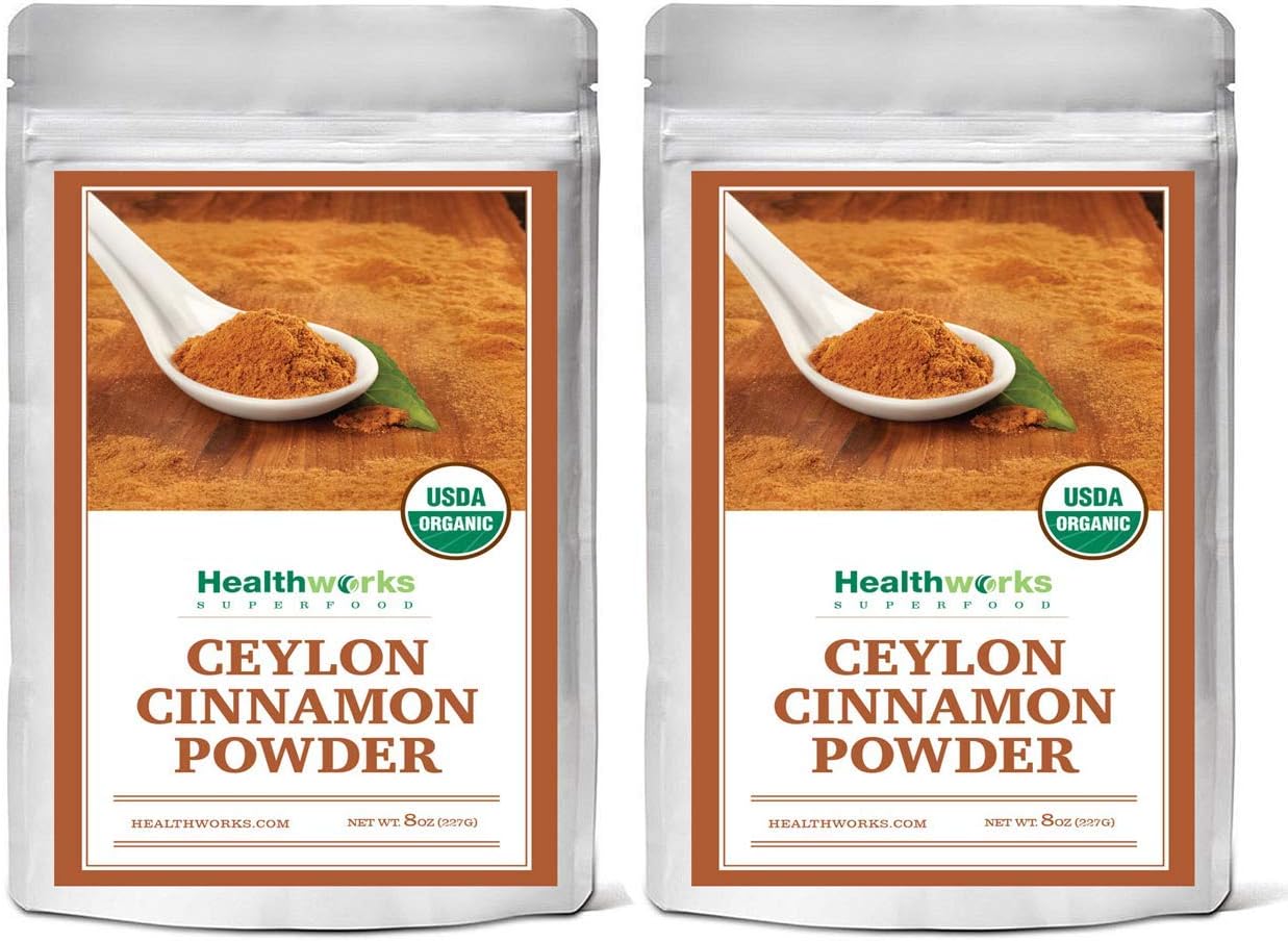 Healthworks Ceylon Cinnamon Powder Raw Organic, 1lb (2 8oz Packs)