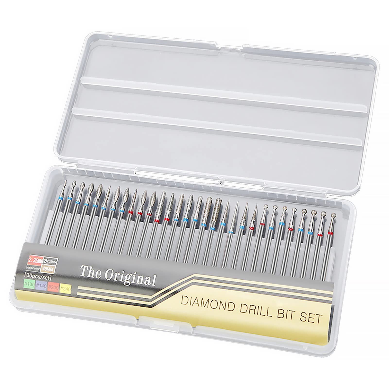 Cuticle Drill Bit, Serlium 30Pcs Professional Carbide Nail Drill Bits with Transparent Storage box for Nail Files Manicure Tools Manicure Pedicure Home Use
