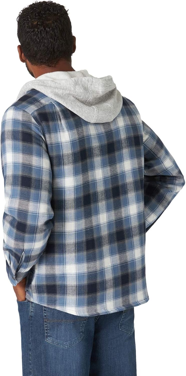 Wrangler Authentics Men's Long Sleeve Quilted Lined Flannel Shirt Jacket With Hood at  Men’s Clothing store