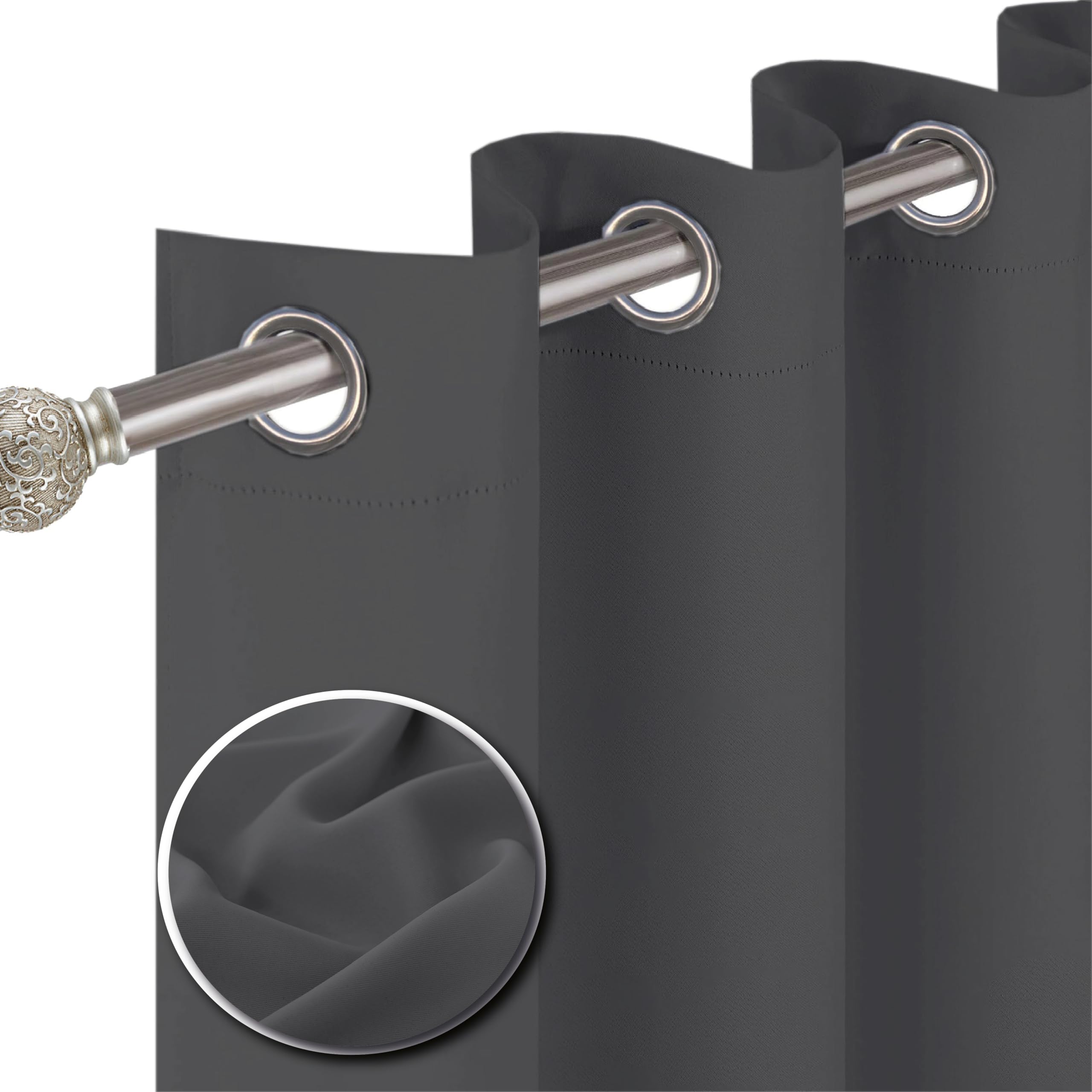 funky gadgets Blackout Curtains for Bedroom 54 Inch Drop Thermal Insulated Eyelet Curtains & Drapes Black Out Curtain for Kitchen, Living Room 2 Panels (46x54 Inch Charcoal)
