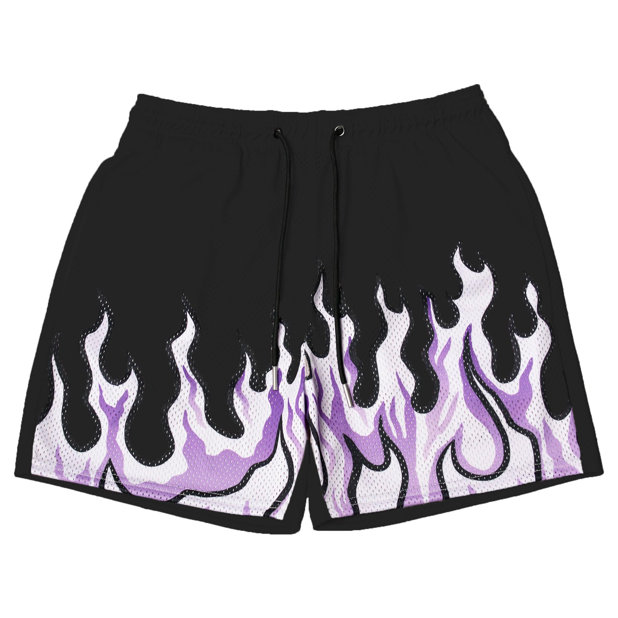 Mens Flame Graphic Workout Shorts Drawstring Waist Basketball