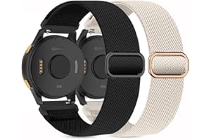 KOLLODY 2 Pack Stretchy Nylon Watch Bands Compatible with Garmin Venu/Venu Sq, 20mm Loop Elastic Straps for Garmin Vivoactive 3/Vivoactive 5,Venu 2 Plus/Venu sq 2,Forerunner 645/55/245 Music Women Men