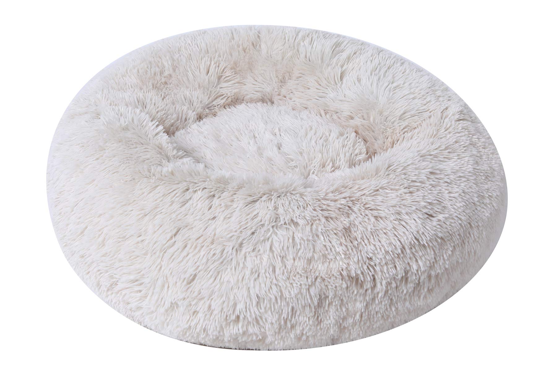 Dog Bed Cat Bed Cushion Bed Faux Fur Donut Cuddler Self-Warming Cat and Dog Bed Cushion for Joint-Relief and Improved Sleep - Machine Washable, Waterproof Bottom 18 x 18 x 5.5-Inch (Beige)