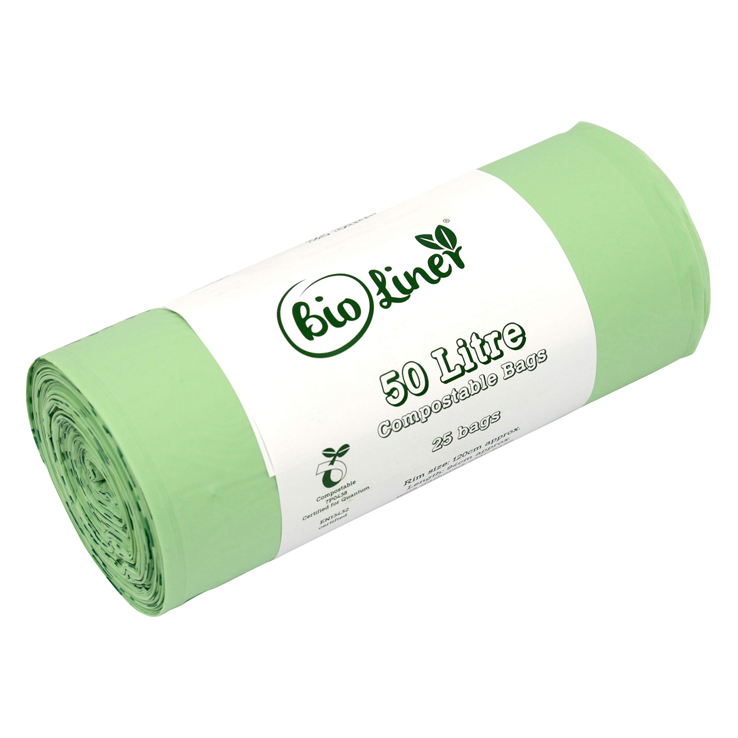 All-Green 50 Litre Bioliner - EN13432-25 x 50L Compostable Wheelie Bin Liners - 25 Green Bags