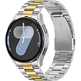 Suphart Metal Bands Compatible with Samsung Galaxy Watch 7 6 5 4 FE Band 44mm 40mm/Galaxy Watch 6 Classic 47mm 43mm/5 Pro 45mm, No Gap Stainless Steel Strap for Women and Men, Silver-Gold
