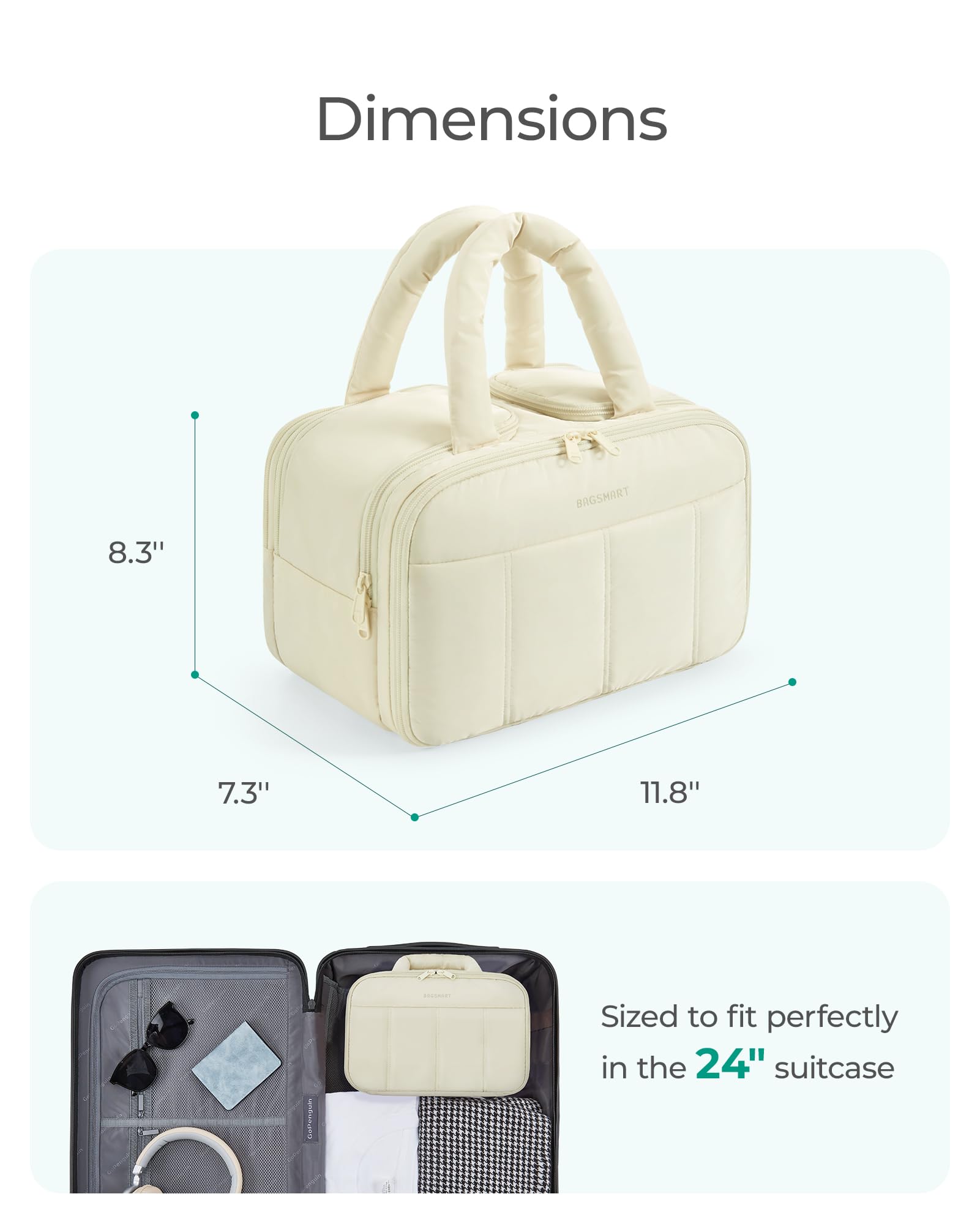 BAGSMART Travel Toiletry Bag, Puffy Large Toiletry Bag for Women, Lightweight Cosmetic Makeup Bag Organizer with Handle for Traveling, Accessories, Essentials, Toiletries （Dark Pink