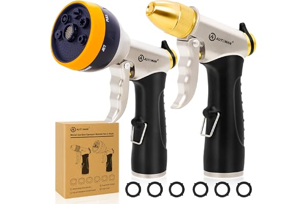 AUTOMAN Garden Hose Nozzles - High Pressure 100% Metal Hose Sprayer Nozzle 2 Pack, Heavy Duty Garden Sprayer, Powerful Water