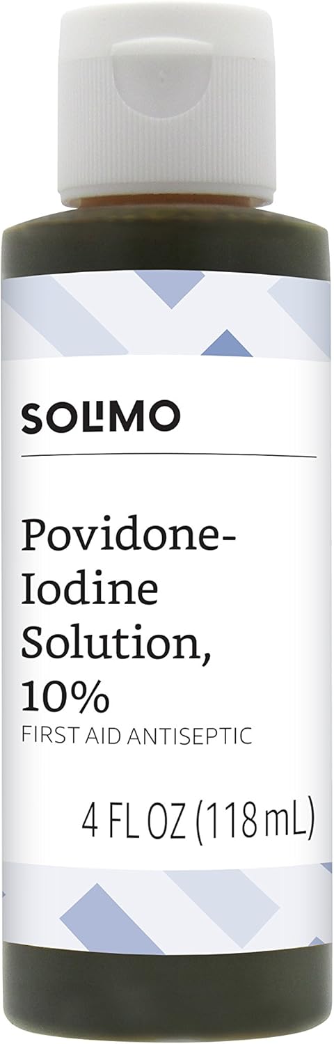 Amazon Brand - Solimo 10% Povidone Iodine Solution First Aid Antiseptic, 4 Fluid Ounce