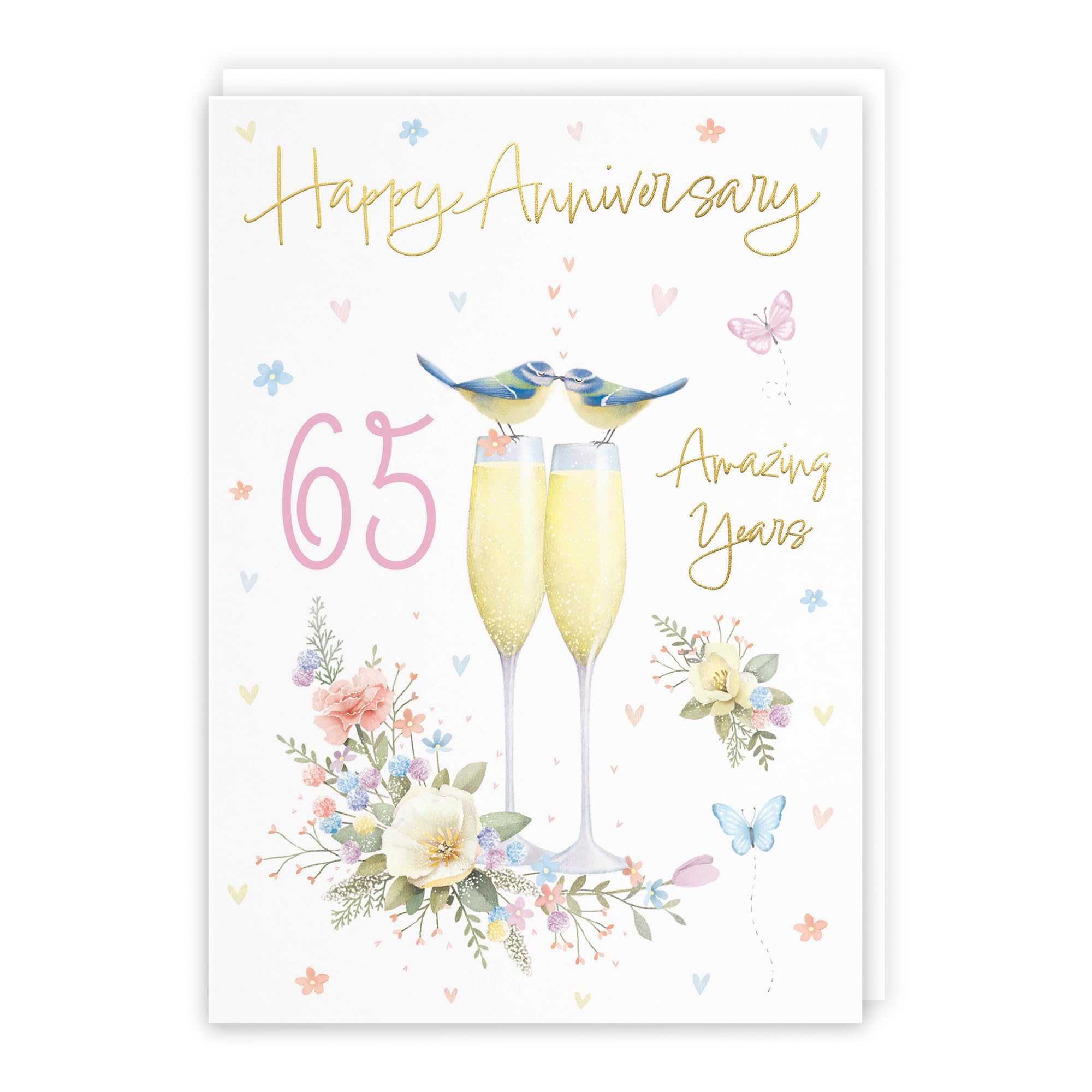 Hunts England - 65th Anniversary Card For Him Or Her - A5 Size - Champagne Flutes - Gold Foil - 65th Anniversary Card For Couples, Partner, Husband, Wife, etc. - Milo's Gallery