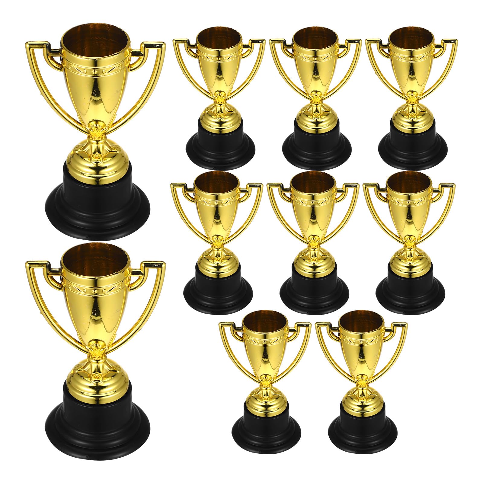 jojofuny 10Pcs Golden Mini Award Trophies Plastic Prizes with Black Base for Kids Competitions, Party Games, Kindergarten Rewards, Sports Events