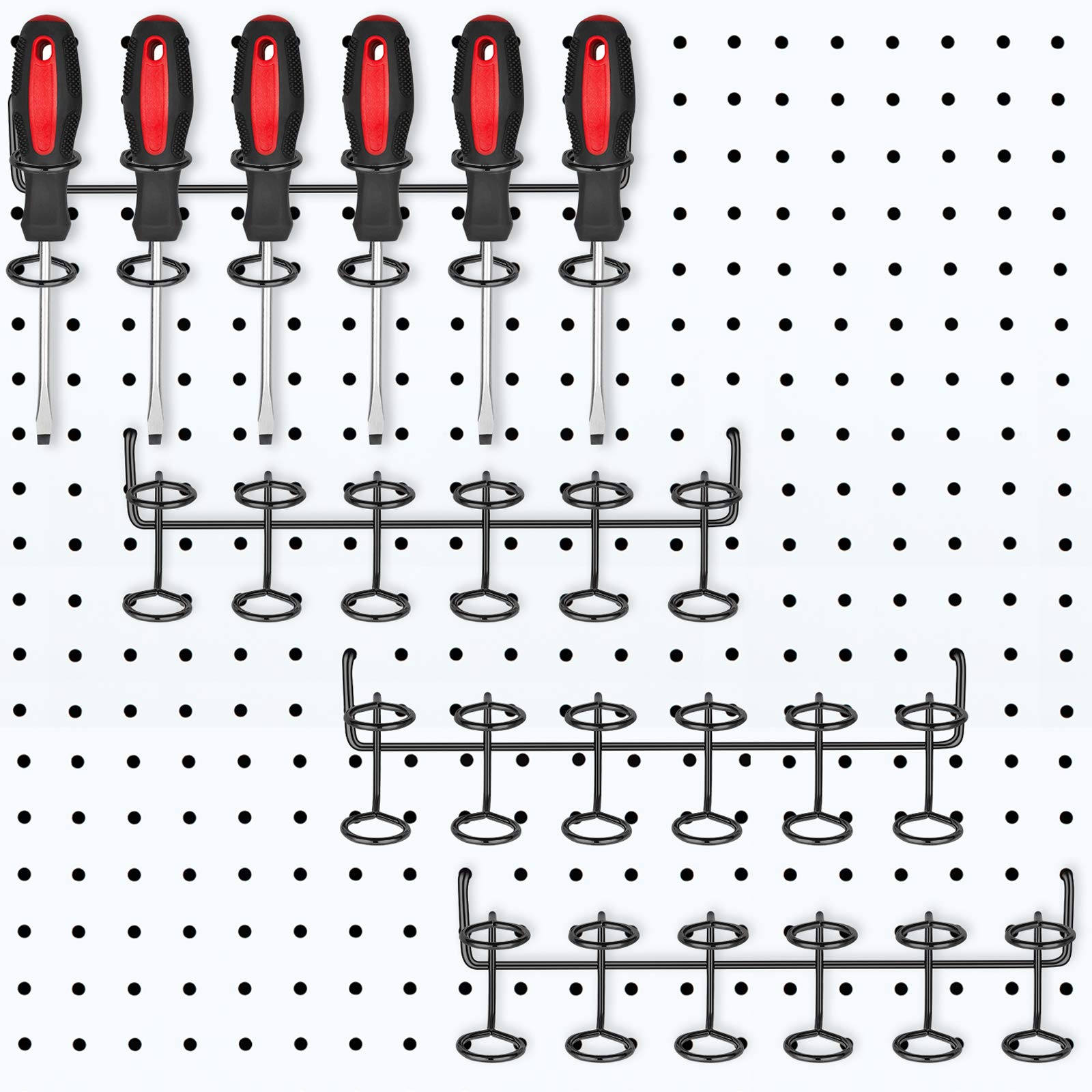 Photo 1 of Ripeng Pegboard Screwdriver Holders Peg Board Organizer Accessories Multi Ring Tool Holders Six Tool Organizer Racks for Pegboard, Pliers(Black,4 Pieces)