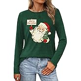 MAIHUN Christmas Santa Shirt for Women Merry Christmas Long Sleeve Snowflake Tshirts Xmas Holiday Tee Top