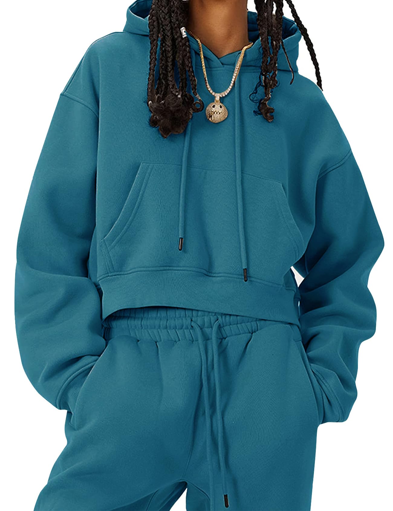 Photo 1 of Eisctnd Women Fleece 2 Piece Tracksuits Fall Winter Sweatshirt Jogger Pants Matching Lounge Sets Thick Sweatsuits Pockets(Teal-Small)