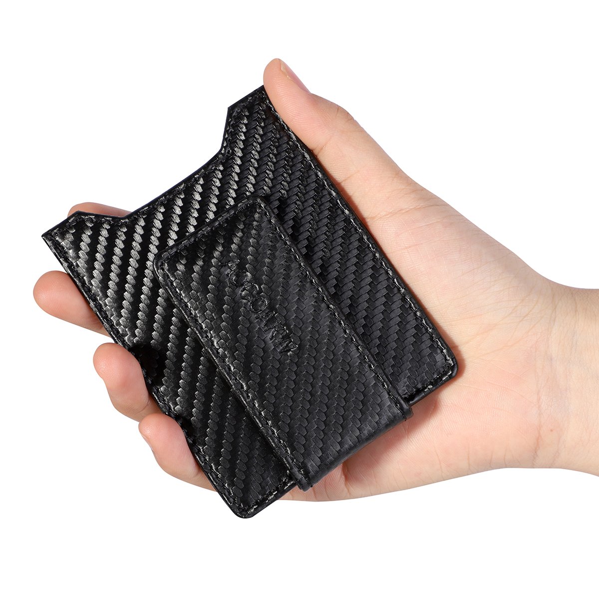 Carbon Fiber Money Clip, Front Pocket Wallet, Leather RFID Blocking Wallet Slim Minimalist Wallet for Men