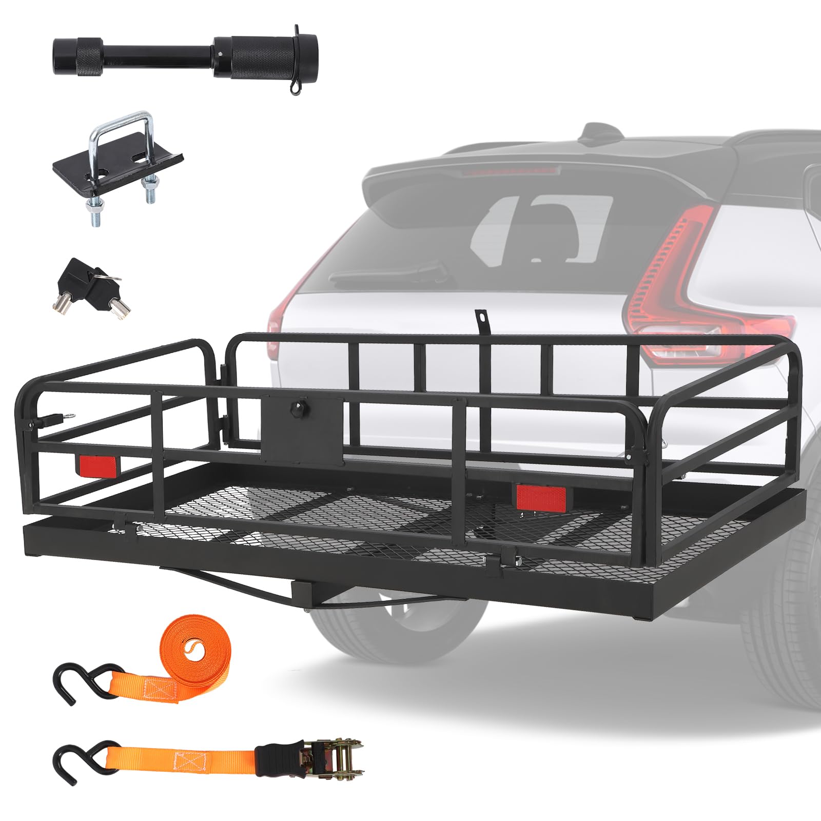 Photo 1 of **WATER AND DIRT DAMAGE **Trailer Hitch Cargo Rack, Folding Hitch Mount Cargo Carrier with High Side Rails, Cargo Carrier Fits 2" Receiver for Rv Truck SUV Van, 500 Lbs Weight Capacity, 60" L×24" W×14.9" H