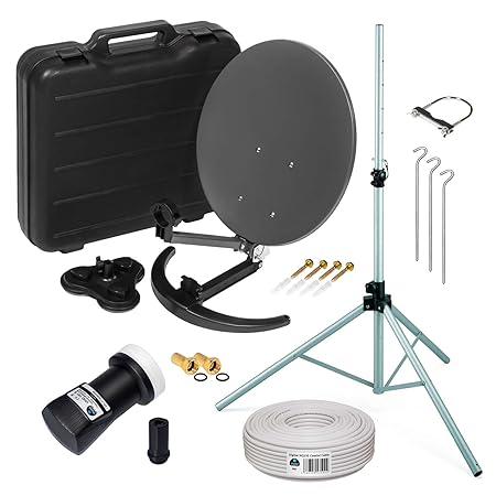 HD Camping Sat Anlage im Koffer ? Stativ von HB-DIGITAL: ???? Mini Sat Schüssel 40cm Anthrazit ? Stativ ? UHD Single LNB 0,1 
