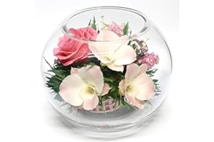 BFYSYO Fiora Flower | Long Lasting Real Roses and Orchids | Lasts up to 5 Years | Anniversary Floral Arrangement | Unique Present Gift (Round vase)