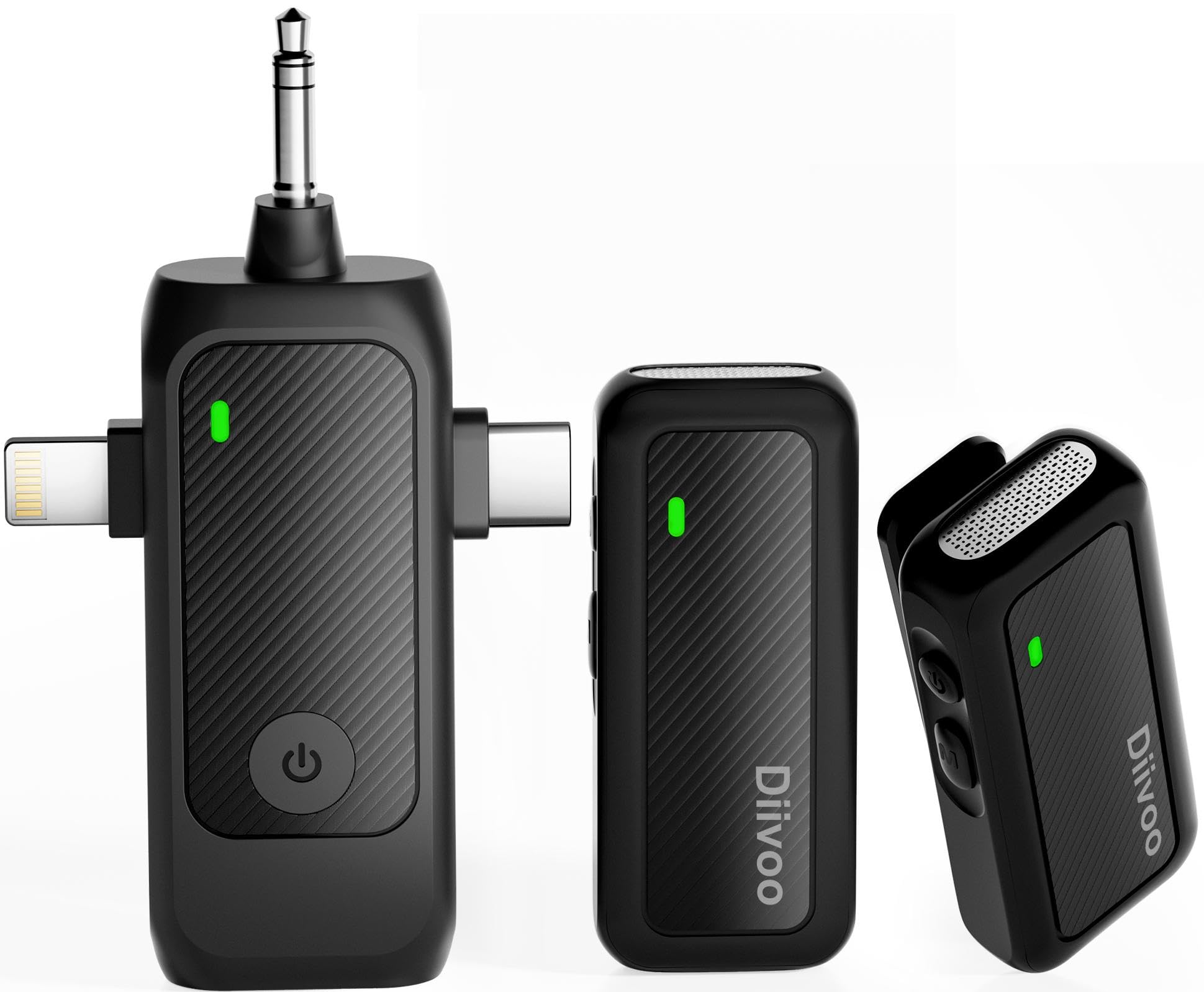 Diivoo 3 in 1 Wireless Lavalier Microphones, Wireless Mic for Camera Campatible iPhone, Android, Camera, USB-C Mini Mic, 100ft Transmission, 10-Hour Battery, Noise Cancelling for Video Recording