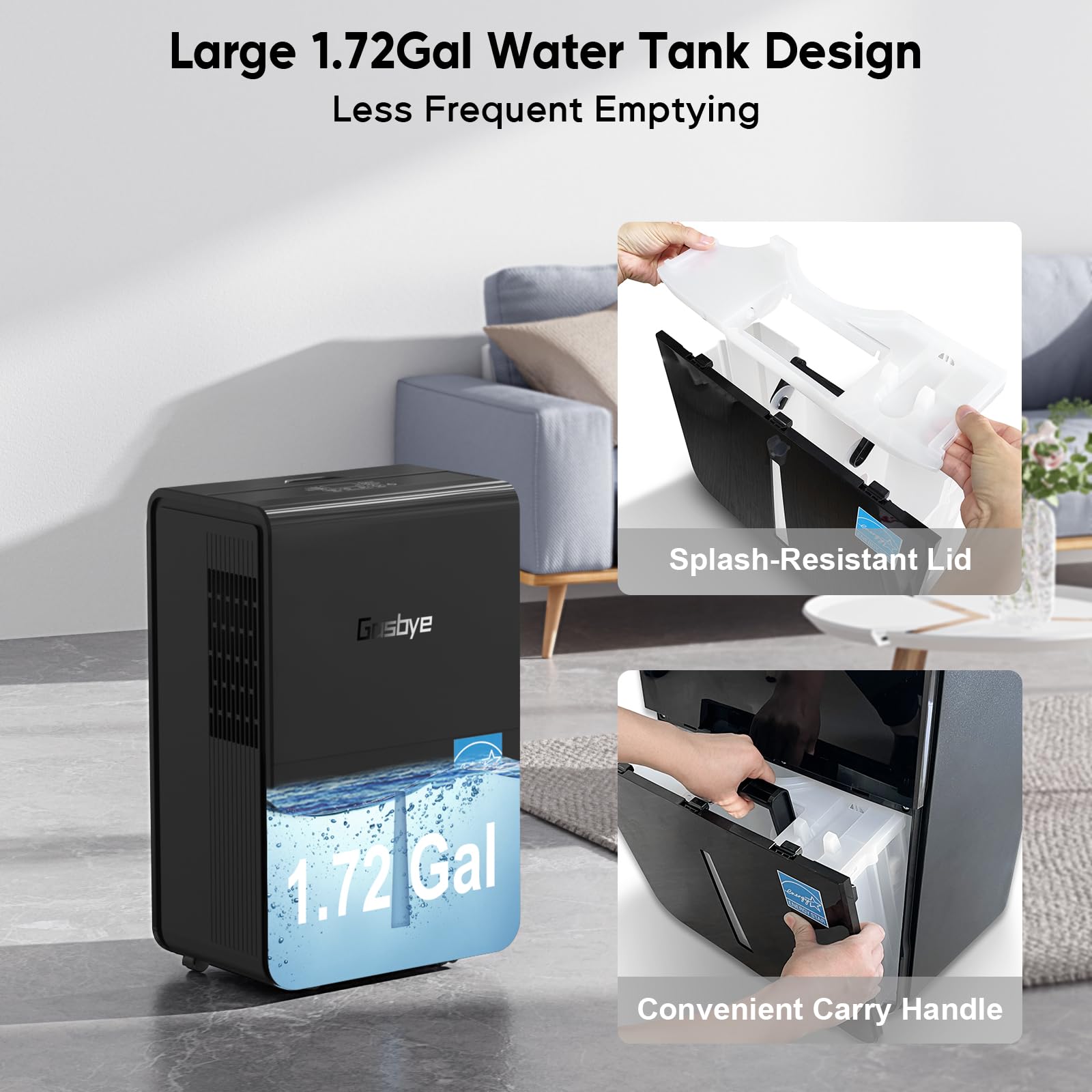4500 Sq.Ft. Most Efficient Energy Star 2024 Dehumidifier for Basement with Drain Hose, Max 115 Pints/D Dehumidifier for Large Room, [45dB Quiet Compressor], Easy Drainage, Auto-restart, Black