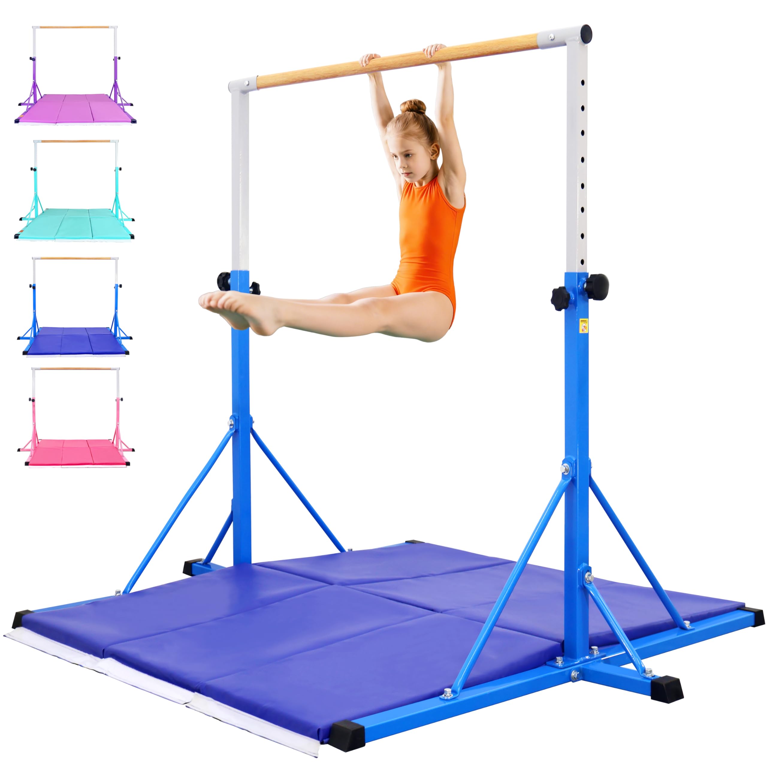 Photo 1 of FC FUNCHEER Gymnastics Bar for Kids Ages 3-15, 35" to 60" Adjustable Height, 4FT Wide Base - Professional Kip Bar with 360° Stability & Fiberglass Crossbar, Easy Fold&Solid Design for Home Training