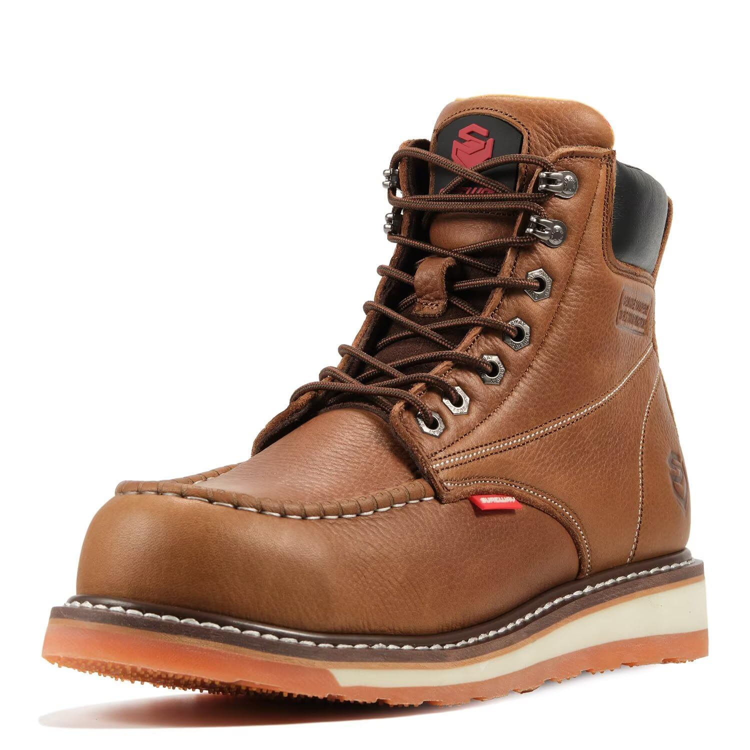 Photo 1 of SUREWAY 6” Mens Heavy Duty Steel Toe Work Boots/Shoes for Men,Goodyear Welt,Comfortable & Durable,Oil/Slip Resistant,Full Grain Leather,EH Safety,Wedge Moc Toe Industrial Construction Shoes TOBACCO