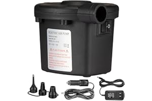 PMOPDSNNE Inflatable Bed Pumps, Electric Air Pump with 3 Nozzles, 110V AC/12V DC Portable Quick-Fill Air Pump for Outdoor Camping, Air Mattress Beds, Inflatable Swimming Pools Ring, Boats,Toys