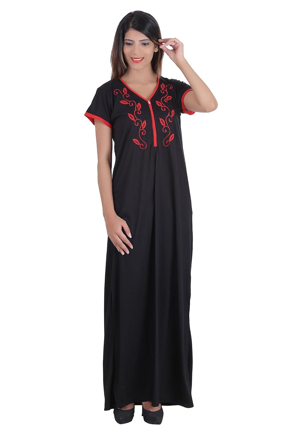 glossia women's cotton printed gown(efaabnityd7bk-a, black, free size)