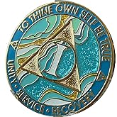 1 Year AA Medallion Elegant Marble Caribbean Aqua Glitter Blue Gold Plated Chip