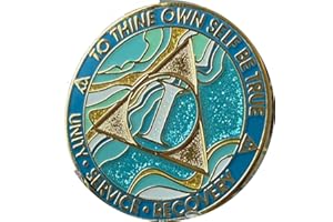 RECOVERYCHIP 1 Year AA Medallion Elegant Marble Caribbean Aqua Glitter Blue Gold Plated Chip
