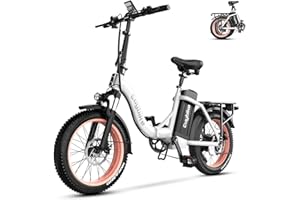 EUYBIKE Folding Electric Bike for Adults with Peak 1000W Motor, 48V 20AH Battery up to 30MPH 80 Miles, 20" Fat Tire All Terrain Ebike, Front Suspension 7-Speed Commuter E Bike, Step-Thru, UL Certified