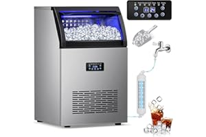 RAPSUAR Commercial Ice Maker Machine, 150Lbs/24H with 45Lbs Large Ice Capacity, 55Pcs Clear Ice Cubes Ready in 8-15Mins, Freestanding Stainless Steel Ice Making Machine for Home Party Bar