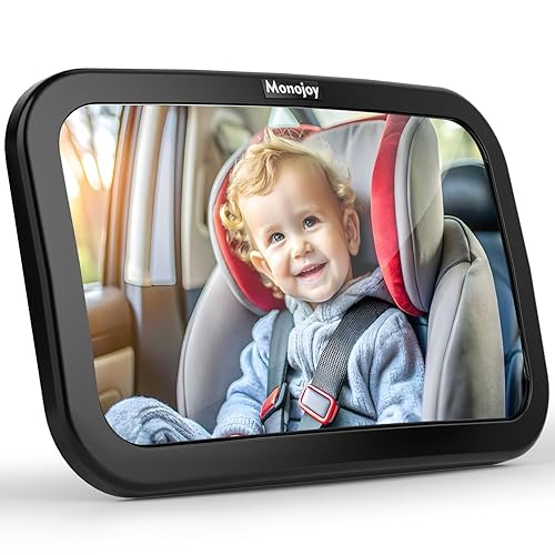 MONOJOY Baby Car Mirror Travel Car-Seat Infant Mirrors Safety Kids Rear View for Rear Facing with Wide View 360° Rotating|Adjustable|Shatterproof Convex Child Mirror, 11.8 ″ x 7.25 ″, Black