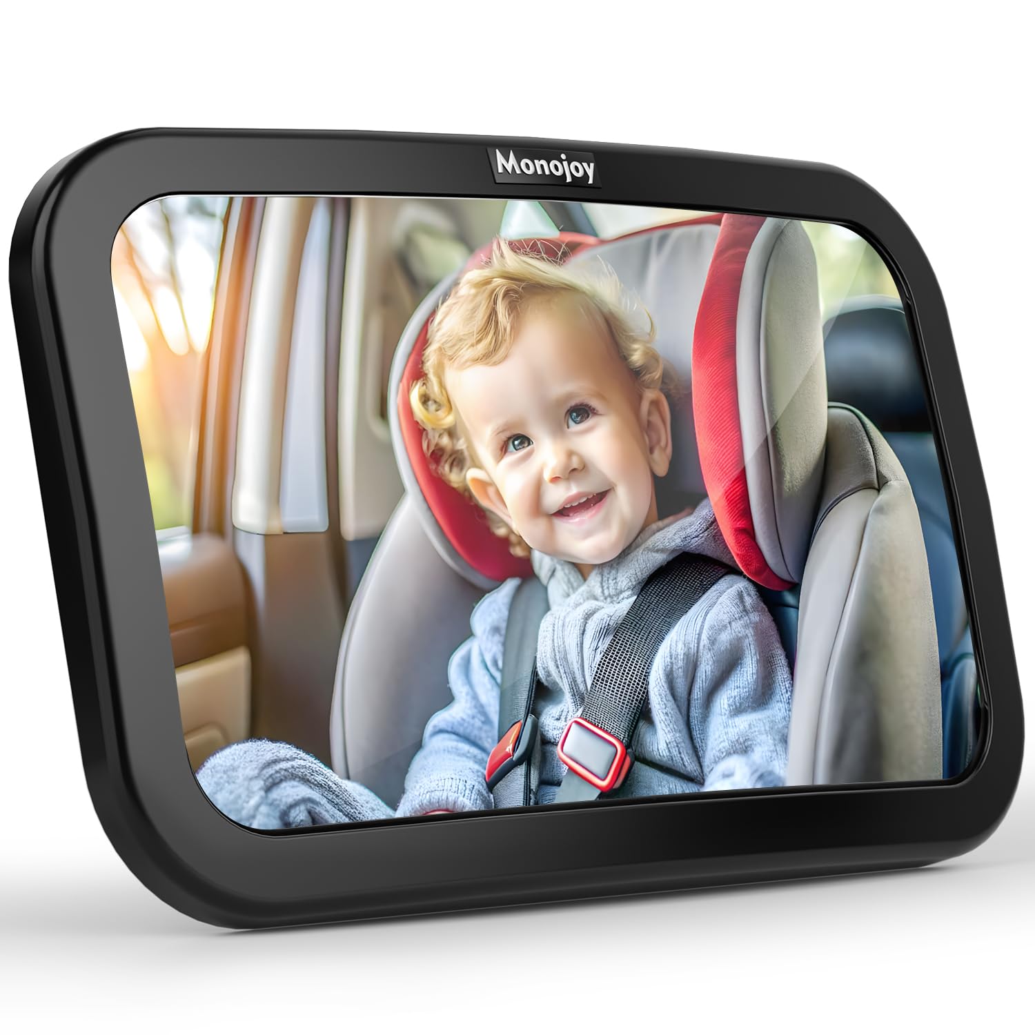 MONOJOY Baby Car Mirror Travel Car-Seat Infant Mirrors Safety Kids Rear View for Rear Facing with Wide View 360° Rotating|Adjustable|Shatterproof Convex Child Mirror, 11.8 ″ x 7.5 ″, Black