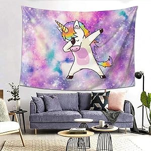 MSGUIDE Galaxy Unicorn Tapestry Dance Funny Hip Hop Unicorn Wall Hanging Tapestries Hippie Psychedelic Art Decor for Home Living Room Bedroom Dorm (80" W X 60" H)
