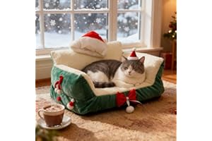 Cute Cat Couch Bed for Indoor Cats, Fuzzy Pet Couch Bed with Removable Washable Cover, Supportive Pet Chair for Indoor Cats (