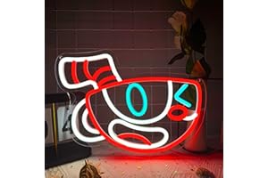 FOXIDEN Cuphead Anime Neon Signs for Wall Decor,Dimmable Figure Mugman Game Sign,USB Powered Neon Light Signs for Man Cave Kids Room Bedroom Bar Birthday Gifts(13.4 * 8.7in)