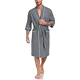 COLORFULLEAF 100% Cotton Men's Bathrobes for Summer Comfort Lightweight Breathable Short Sleeve Kimono Robe with pockets