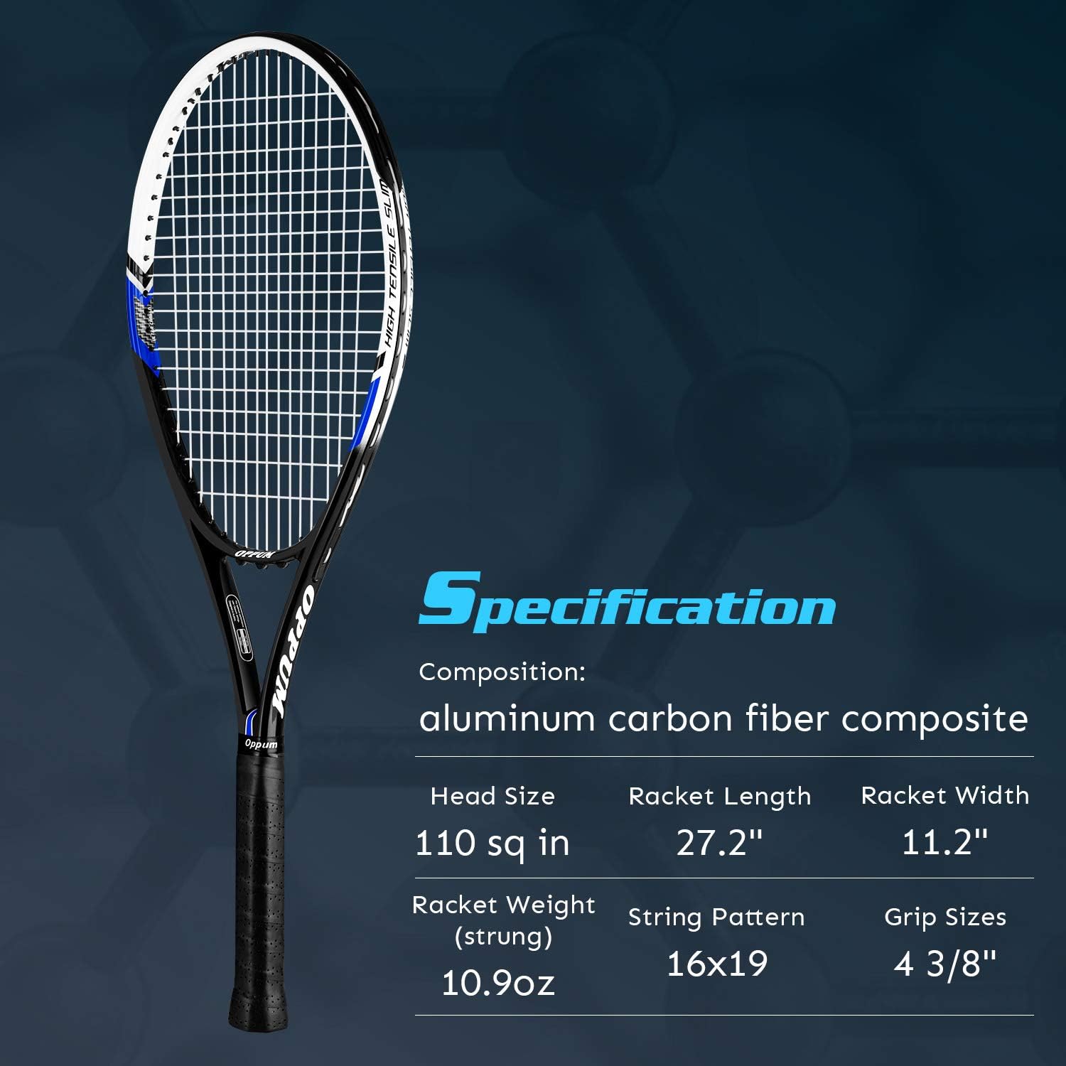 oppum Adult Carbon Fiber Tennis Racket, Super Light Weight Tennis Racquets Shock-Proof and Throw-Proof, Include Tennis Bag Tennis Overgrip (Aluminum-Carbon Racquet(Balck Blue), 4 3/8) : Sports & Outdoors