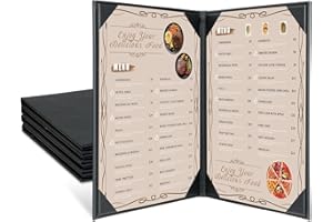 FLKQC Menu Covers 8.5" x 11" – 5 Pack 2 View Black PU Leather Restaurant Menu Holders, Double Panel with Angled Corners for Food Menus, Wine Lists & Drink Specials & Cocktail, Perfect for Parties